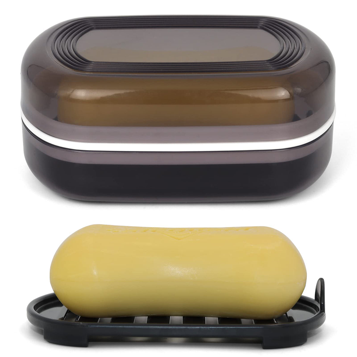Bathroom Soap Holder, Portable Container Box, Travel Soap Dish, Bamboo Storage, Black Covered, Double Layered