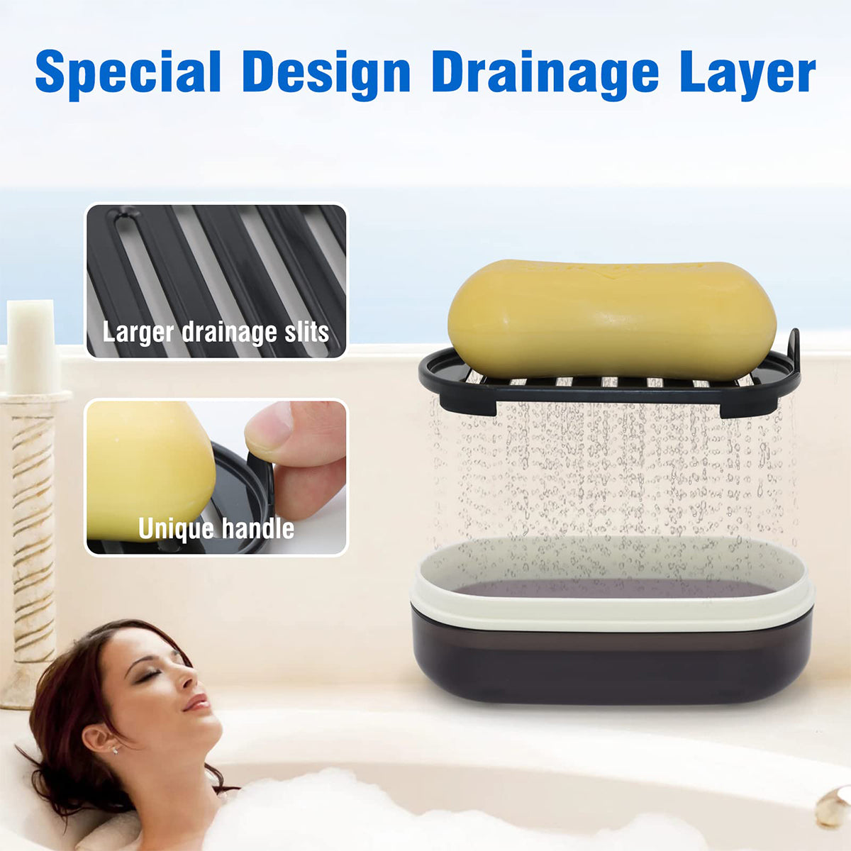 Bathroom Soap Holder Portable Container Box Travel Soap Dish Bamboo Storage Black Covered Double La 4