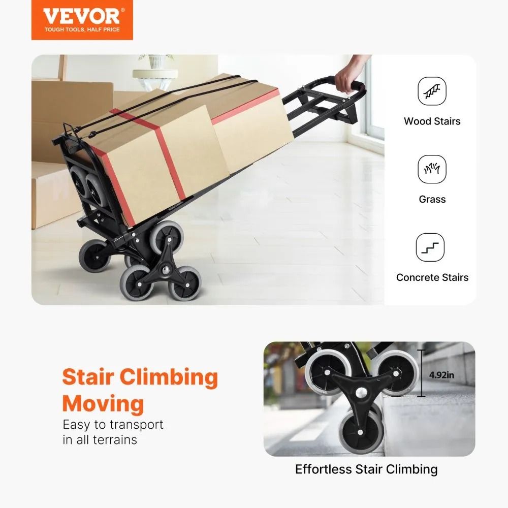 HeavyDuty Stair Climber Hand Truck Folding Stair Climbing Cart High Lbs Capacity Dual Handle Elasti 4