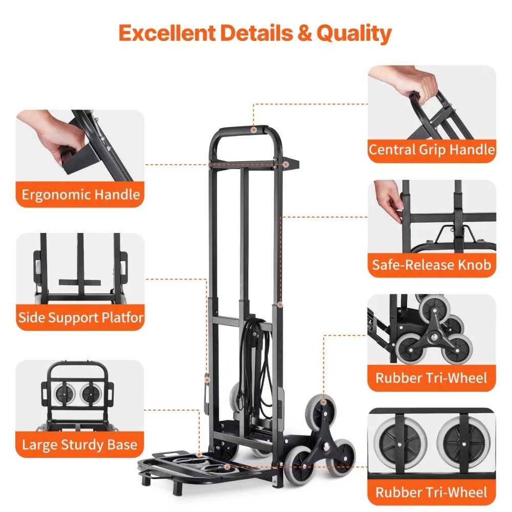 HeavyDuty Stair Climber Hand Truck Folding Stair Climbing Cart High Lbs Capacity Dual Handle Elasti 5
