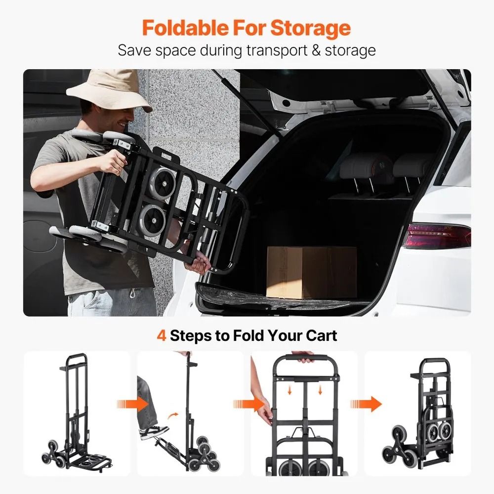 HeavyDuty Stair Climber Hand Truck Folding Stair Climbing Cart High Lbs Capacity Dual Handle Elasti 1