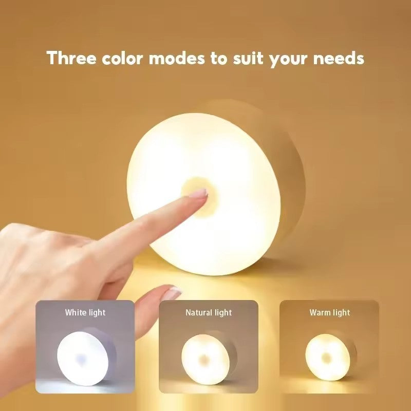 Mini LED Touch Sensor, Portable Dimming Night Lamp, USB Rechargeable, Bedroom Magnetic Base, Round Wall Light