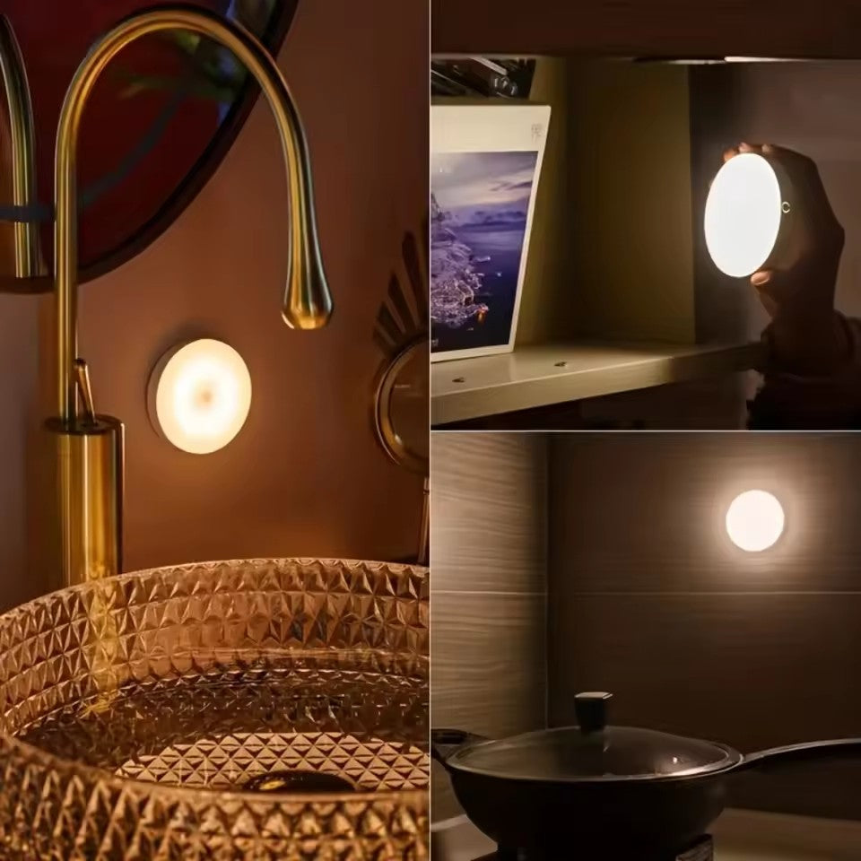 Mini LED Touch Sensor Portable Dimming Night Lamp USB Rechargeable Bedroom Magnetic Base Round Wall 2