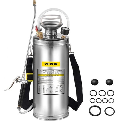 Hand Pump Sprayer Stainless Steel, Adjustable Nozzle Sprayer with Safety Valve Pressure Gauge, Set with Wand Handle