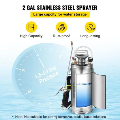 Hand Pump Sprayer Stainless Steel Adjustable Nozzle Sprayer With Safety Valve Pressure Gauge Set Wi 2