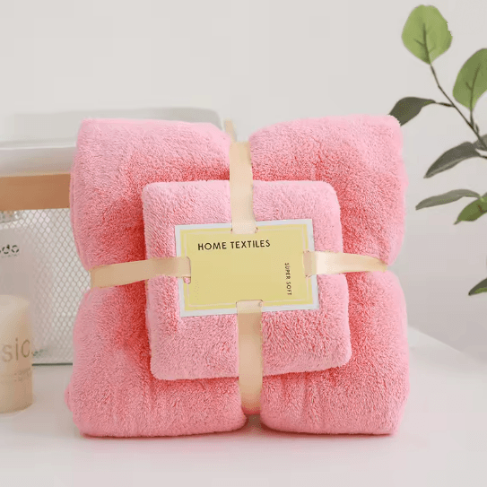 LuxeSoft Coral Velvet Bath Towel Set  Super Absorbent QuickDry 2Piece Collection 7