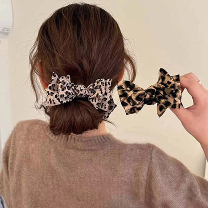 Leopard Chic Bow Hair Grab Clip  Vintage Print Bow Clip For Women 1