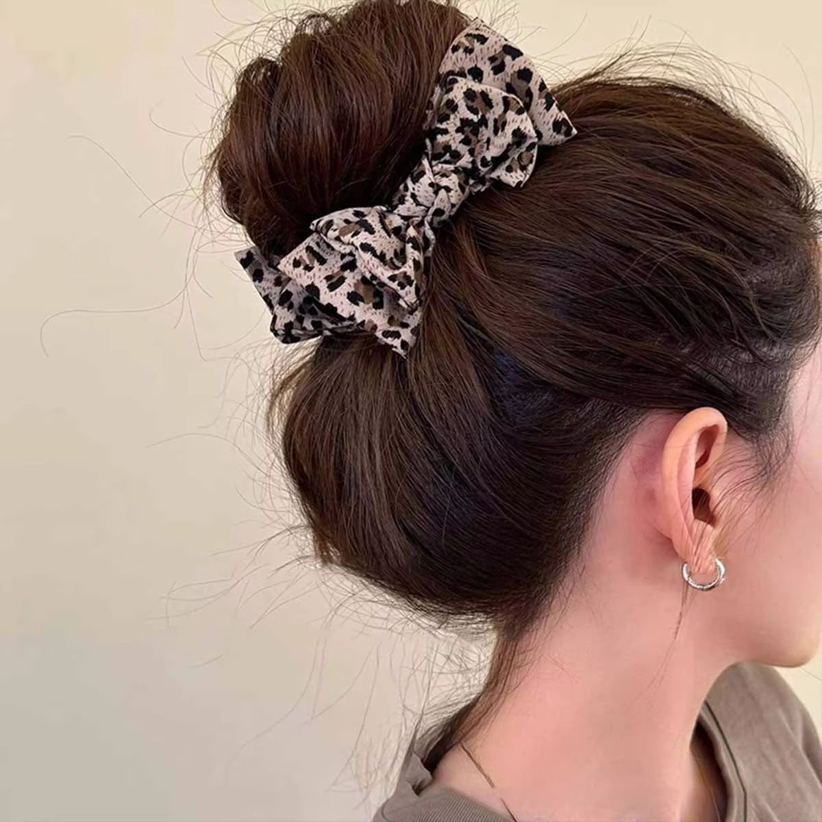 Leopard Chic Bow Hair Grab Clip  Vintage Print Bow Clip For Women 2