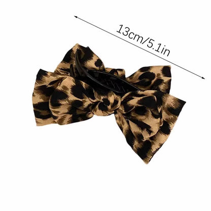 Leopard Chic Bow Hair Grab Clip  Vintage Print Bow Clip For Women 4