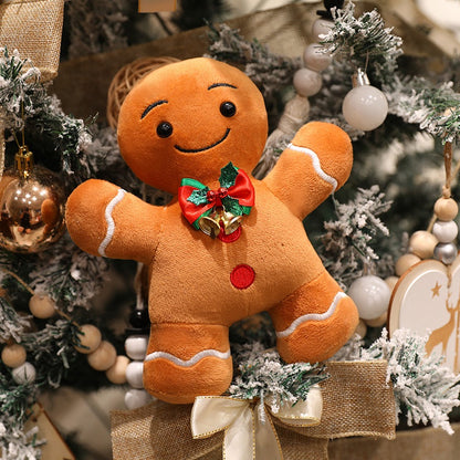 Stuffed Father Christmas Sika Deer, Kawaii Soft Christmas Plush Pillow, Green Tree Gingerbread Man Party Decor Gift