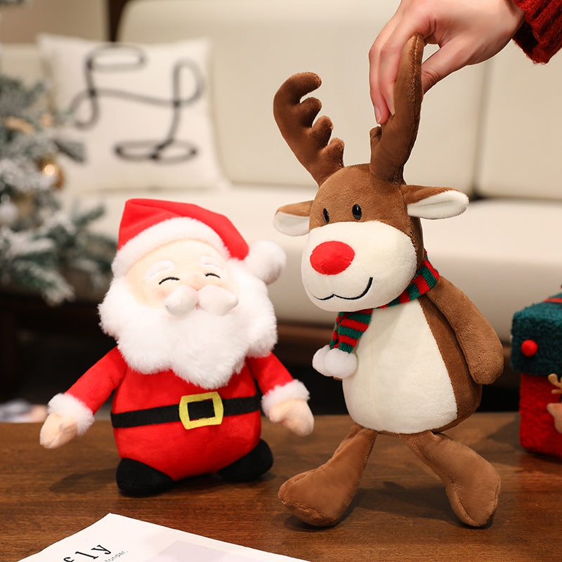 Stuffed Father Christmas Sika Deer, Kawaii Soft Christmas Plush Pillow, Green Tree Gingerbread Man Party Decor Gift