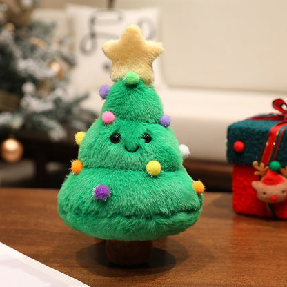 Stuffed Father Christmas Sika Deer, Kawaii Soft Christmas Plush Pillow, Green Tree Gingerbread Man Party Decor Gift