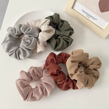 SoftKnit Microfiber Scrunchie Set  6Piece Knitted Fabric Hair Bands For Women  Girls 6