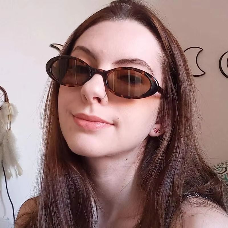Leopard Luxe Oval Sunglasses  Small Frame Brown Leopard Print For Women  Men 5