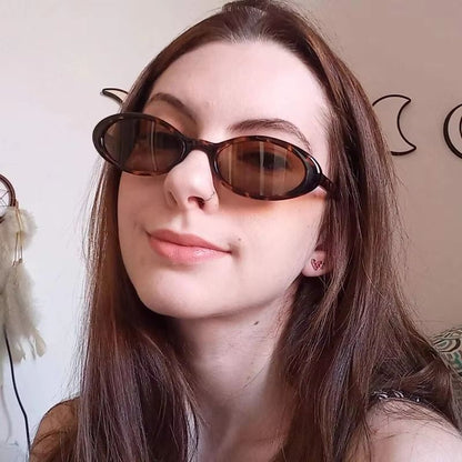 Leopard Luxe Oval Sunglasses  Small Frame Brown Leopard Print For Women  Men 5