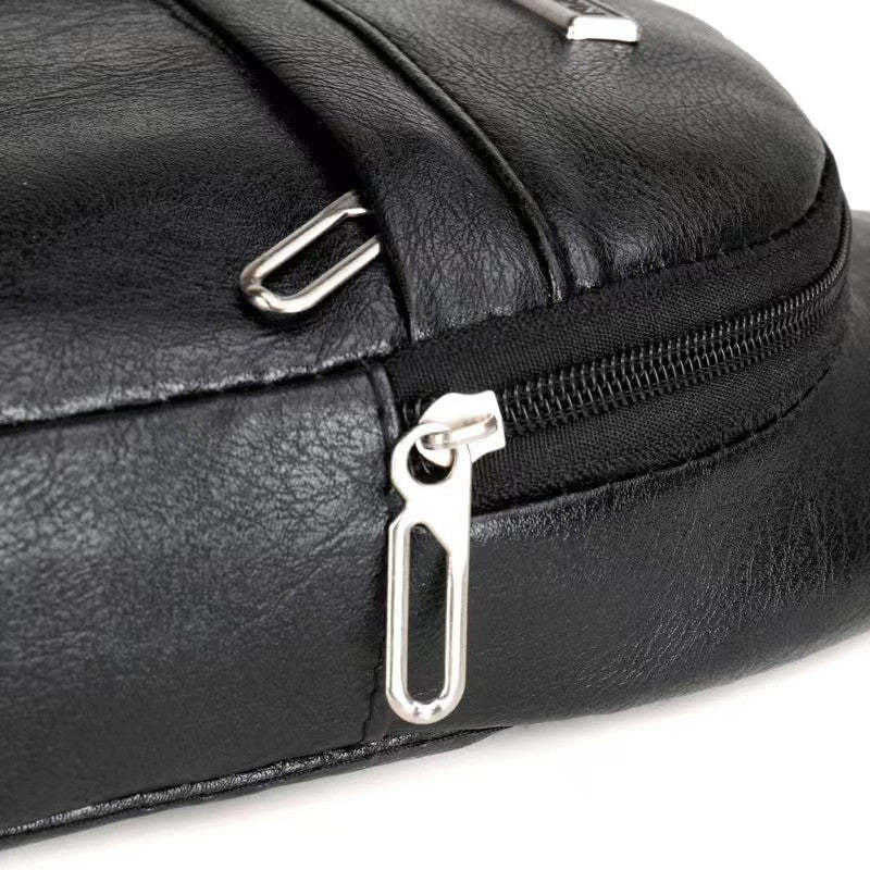 Retro Fashion Men Crossbody Bag Black PU Material Sling Bag Casual Travel Bag 0
