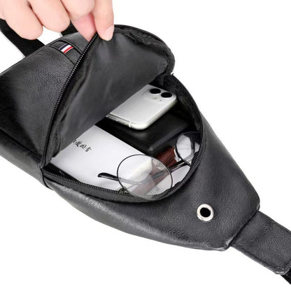 Retro Fashion Men Crossbody Bag Black PU Material Sling Bag Casual Travel Bag 1