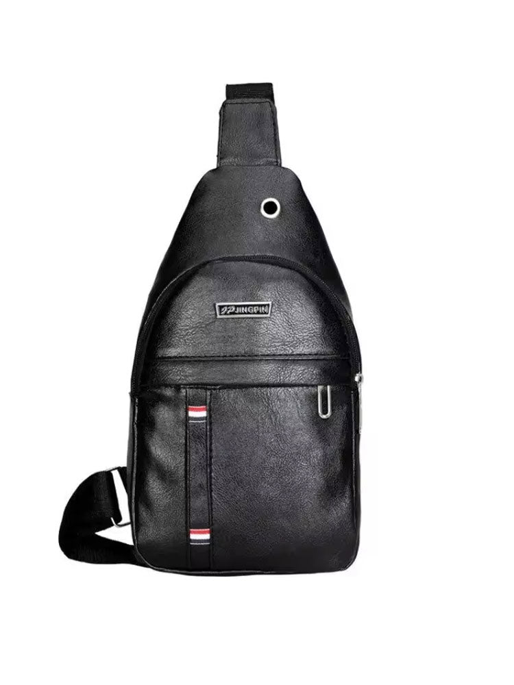 Retro Fashion Men Crossbody Bag, Black PU Material, Sling Bag, Casual Travel Bag