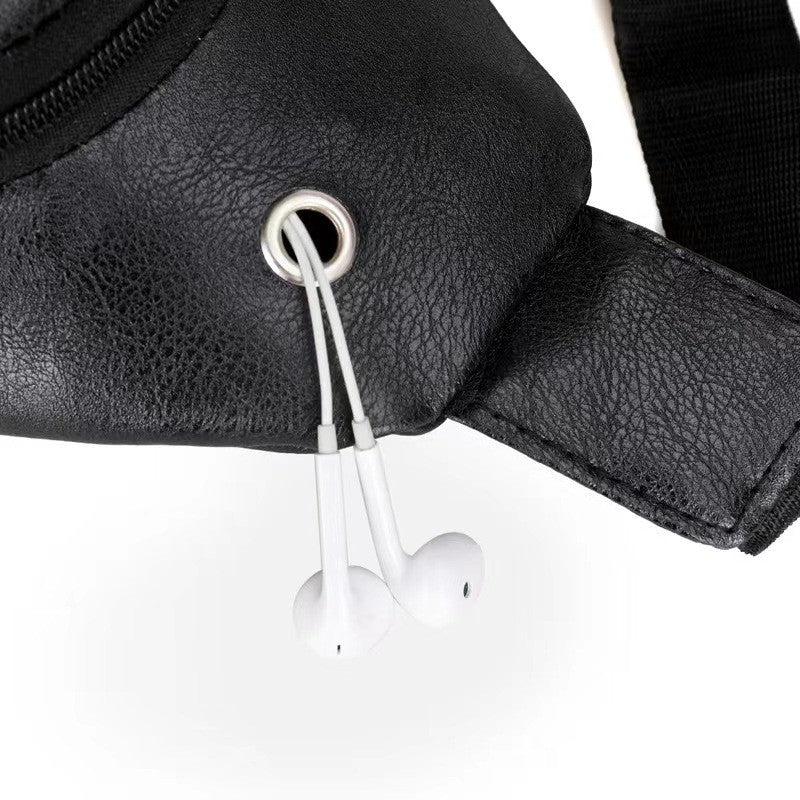 Retro Fashion Men Crossbody Bag Black PU Material Sling Bag Casual Travel Bag 2