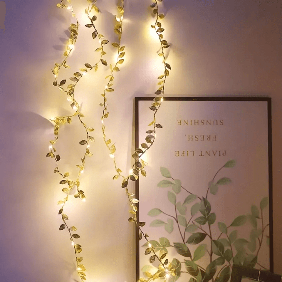 LumiLeaf Golden Tiny Leaves Fairy String Lights  Battery Powered Copper Wire Decor 2