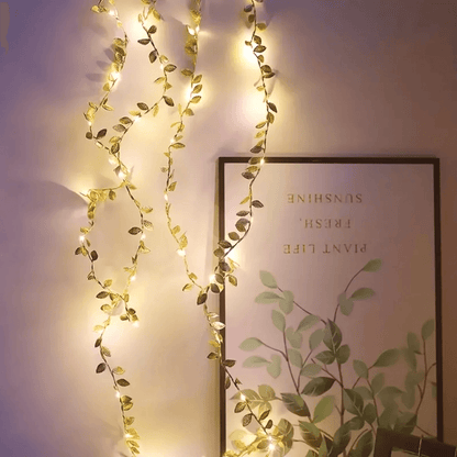 LumiLeaf Golden Tiny Leaves Fairy String Lights  Battery Powered Copper Wire Decor 2