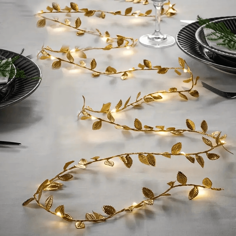 LumiLeaf Golden Tiny Leaves Fairy String Lights – Battery Powered Copper Wire Decor