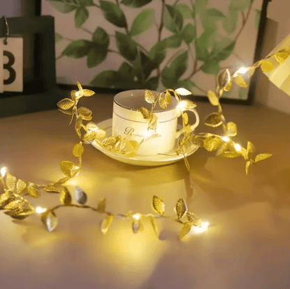 LumiLeaf Golden Tiny Leaves Fairy String Lights  Battery Powered Copper Wire Decor 4