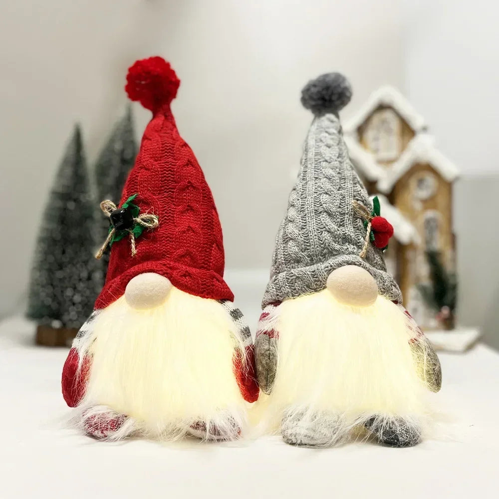 High End Lantern Dwarf, Christmas Doll Gift Ornament, Santa Gnome, Knitted Hat Rudolf Doll