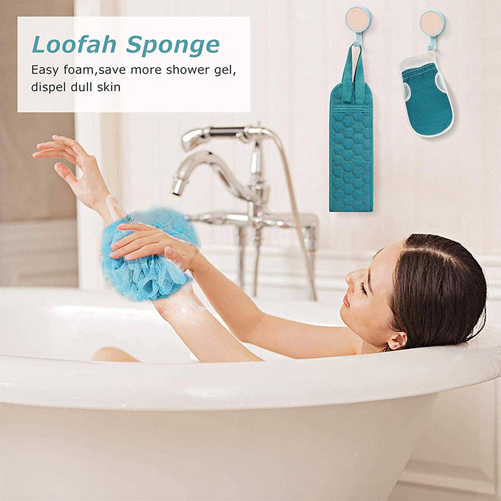 Bath Sponge Loofah, Exfoliating Body Scrubber Set, Back Scrubber, Bath Glove