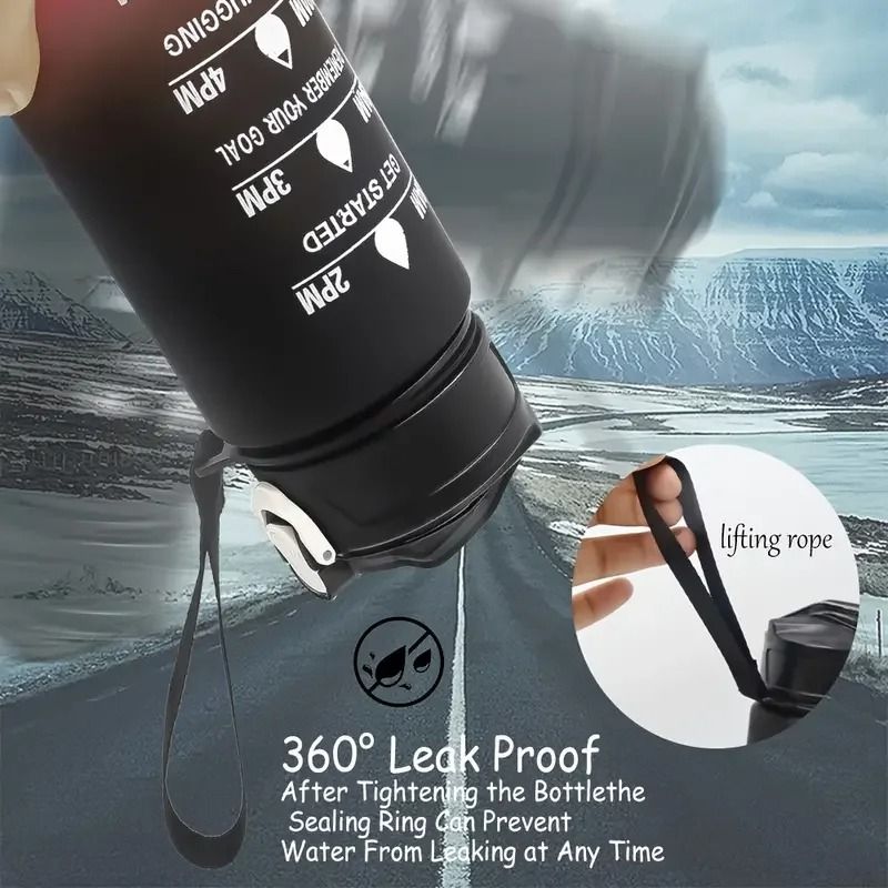 Motivational Sports Water Bottle With Time Markers And Leak Proof Straw 1