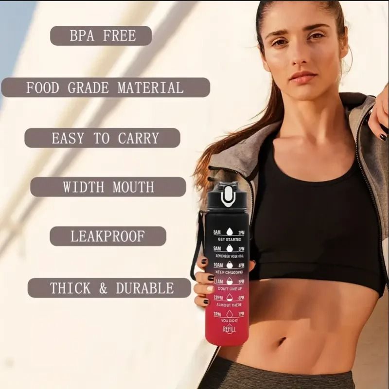 Motivational Sports Water Bottle With Time Markers And Leak Proof Straw 2