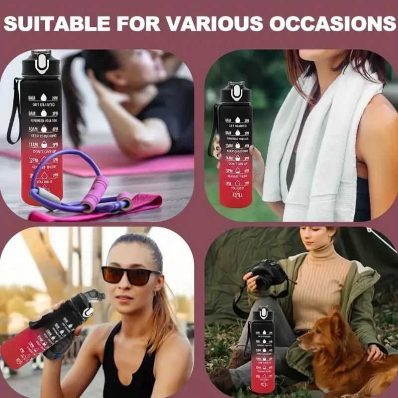 Motivational Sports Water Bottle With Time Markers And Leak Proof Straw 3
