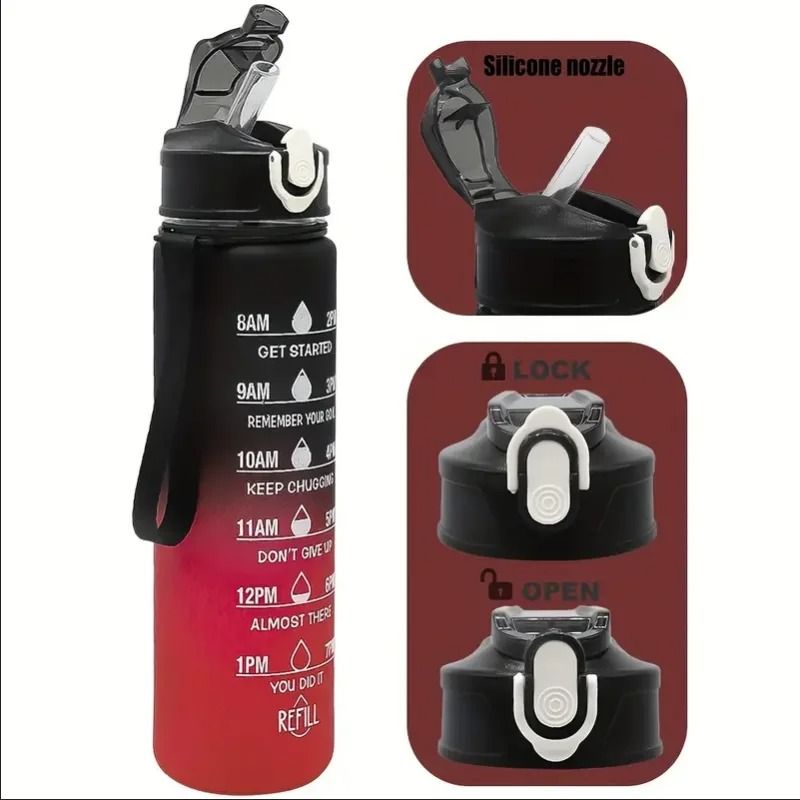 Motivational Sports Water Bottle With Time Markers And Leak Proof Straw 4