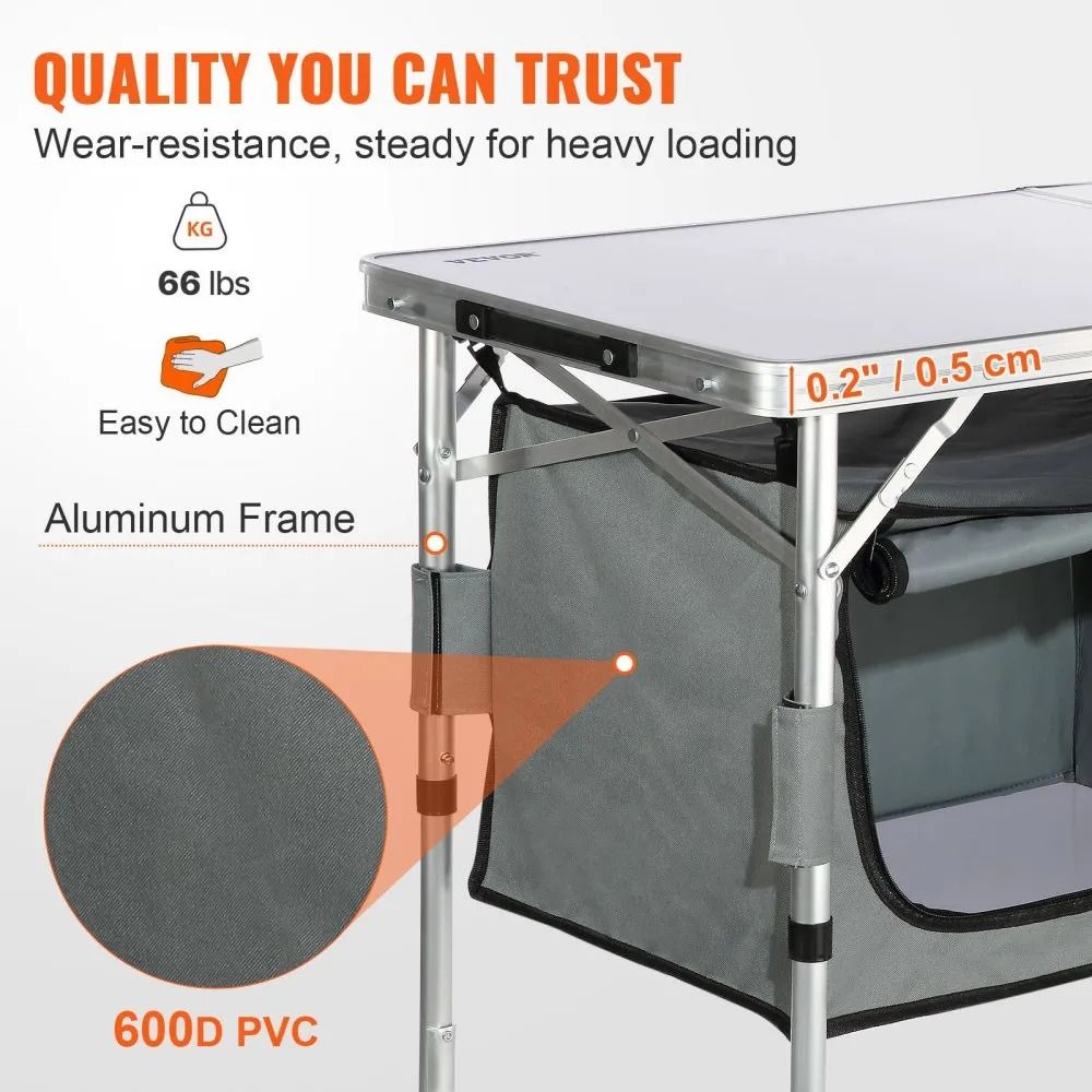 Quick SetUp Folding Camping Table With Carrying Bag Camping Kitchen Table Adjustable Heights Perfec 5