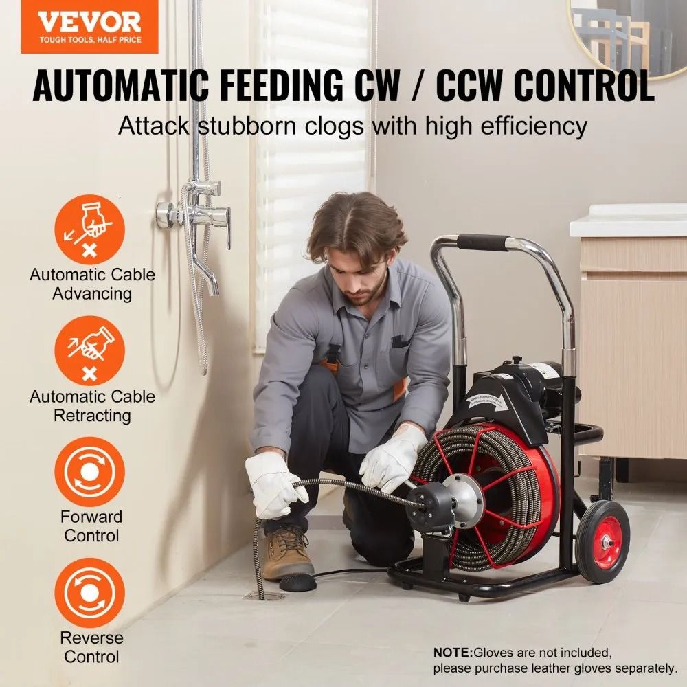 Portable Drain Cleaning Machine Drain Cleaner Machine Auto Feed Sewer Snake Auger On Wheels Airacti 5