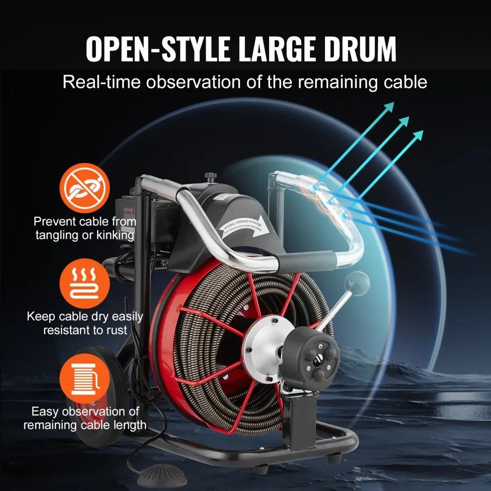 Portable Drain Cleaning Machine Drain Cleaner Machine Auto Feed Sewer Snake Auger On Wheels Airacti 2