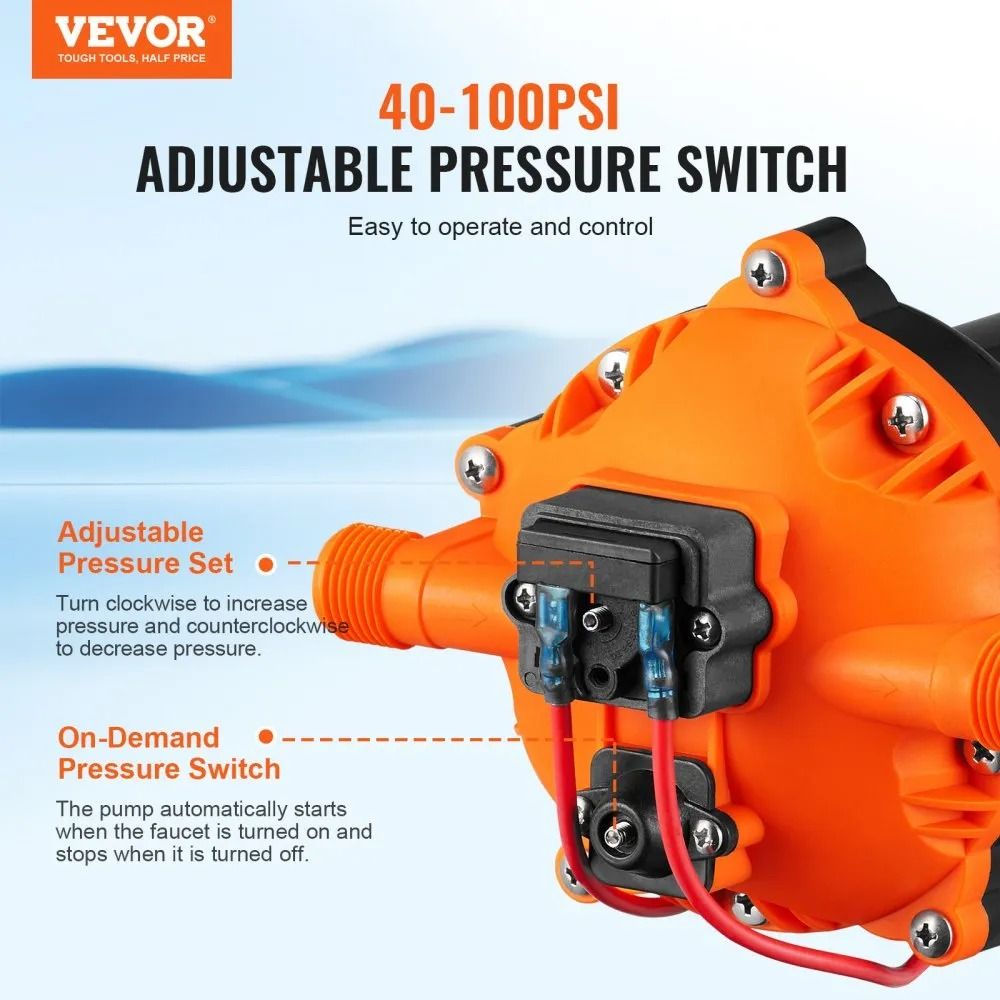 Water Diaphragm Pump DC GPM Flow MNPT Self Priming Sprayer Pump PSI Rated Pressure Adjustable Press 3