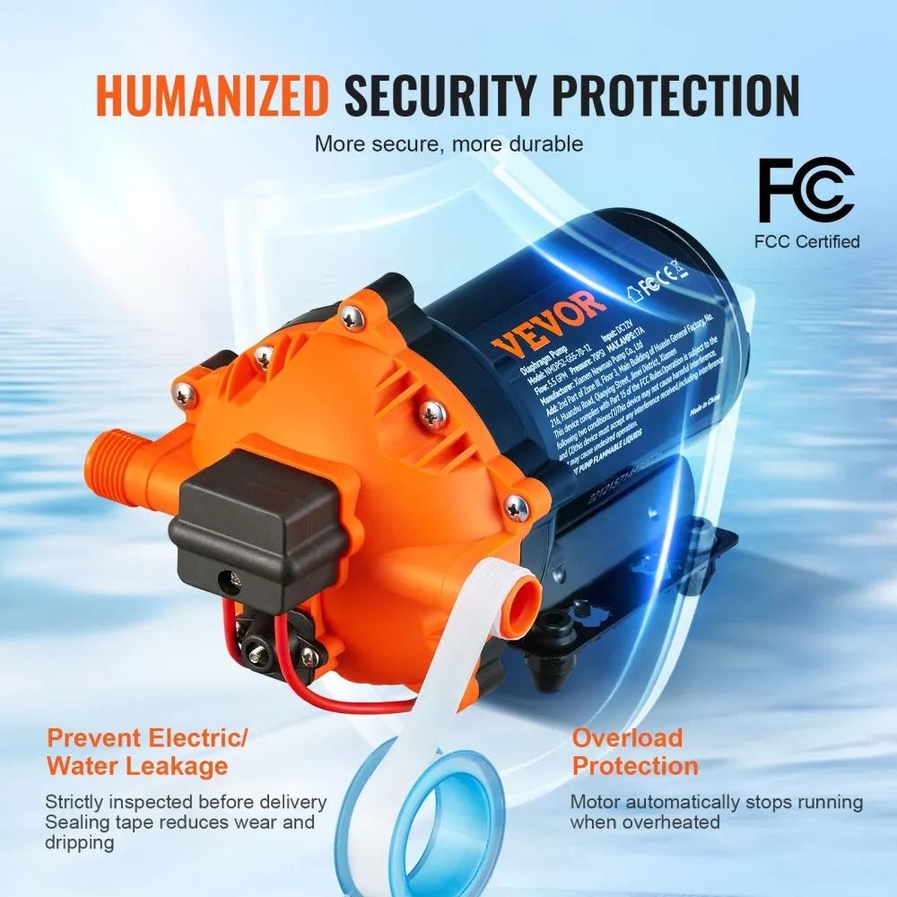 Water Diaphragm Pump DC GPM Flow MNPT Self Priming Sprayer Pump PSI Rated Pressure Adjustable Press 2
