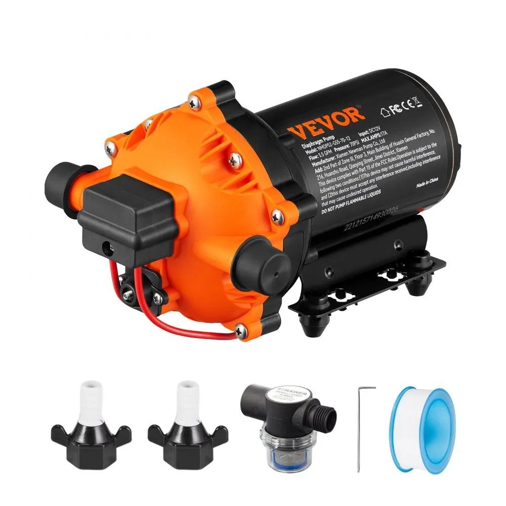 Water Diaphragm Pump DC, GPM Flow, MNPT Self Priming Sprayer Pump, PSI Rated Pressure Adjustable, Pressure Switch