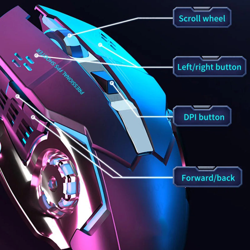 Rechargeable Wireless Gaming Mouse, Silent Bluetooth Computer Mouse, USB Backlight PC Gamer Mouse for Laptop and Desktop