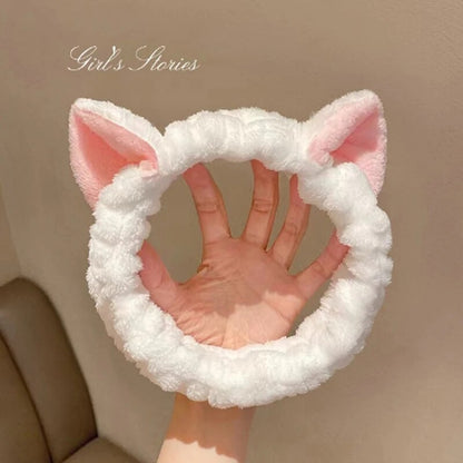 Cute Soft Hair Bow Headband, Coral Plush Hairband Cat, Makeup Wash Face Bandage for Girls