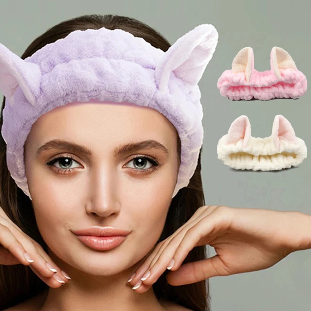 Cute Soft Hair Bow Headband Coral Plush Hairband Cat Makeup Wash Face Bandage For Girls 1