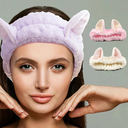 Cute Soft Hair Bow Headband Coral Plush Hairband Cat Makeup Wash Face Bandage For Girls 1