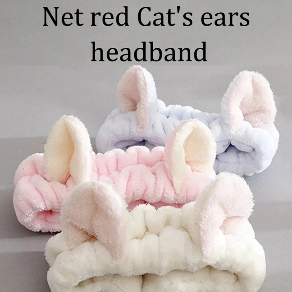 Cute Soft Hair Bow Headband Coral Plush Hairband Cat Makeup Wash Face Bandage For Girls 2