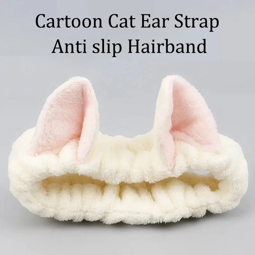 Cute Soft Hair Bow Headband Coral Plush Hairband Cat Makeup Wash Face Bandage For Girls 3