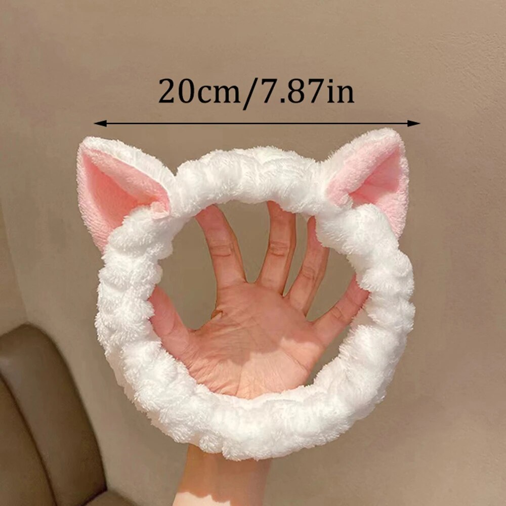 Cute Soft Hair Bow Headband Coral Plush Hairband Cat Makeup Wash Face Bandage For Girls 4