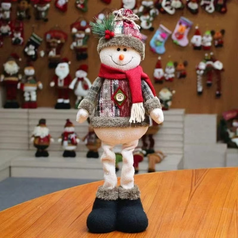 Retractable Snowman, Christmas Ornament, Reindeer Santa Plaid Standing Home Decor Doll, Kids Gift, New Year Decorations
