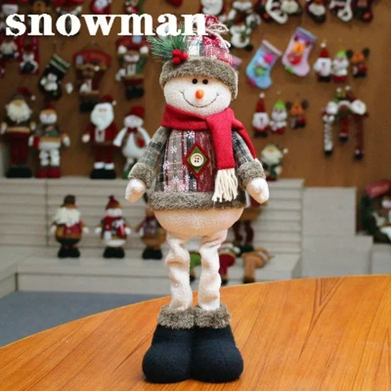 Retractable Snowman, Christmas Ornament, Reindeer Santa Plaid Standing Home Decor Doll, Kids Gift, New Year Decorations