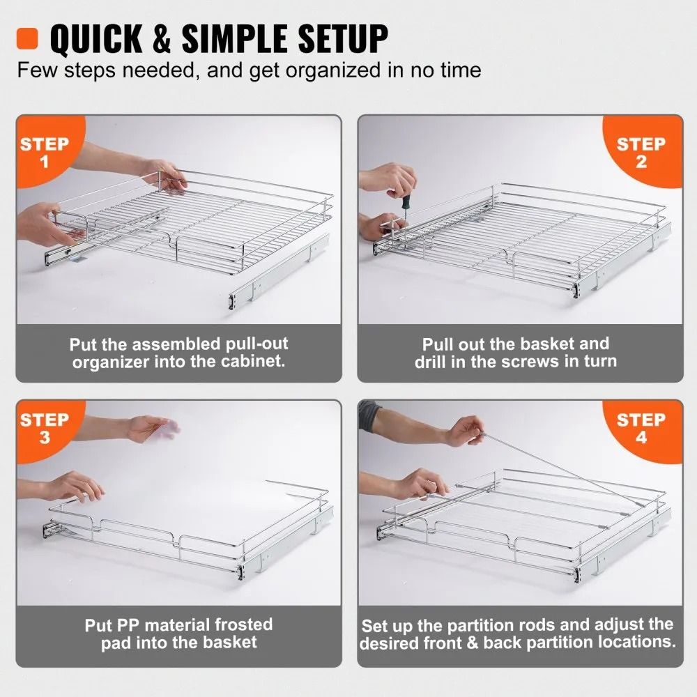 Cabinet Organizer Steel Roll Out Drawers Heavy Duty Slide Out Pantry Shelves Sliding Drawer Storage