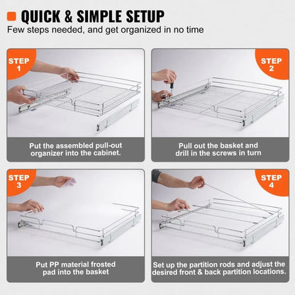 Cabinet Organizer Steel Roll Out Drawers Heavy Duty Slide Out Pantry Shelves Sliding Drawer Storage